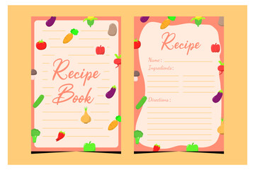 Cover page vector templates for recipe books with vegetables element.