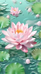 Naklejka na ściany i meble fresh pink water lilies in the water. Made with the highest quality generative AI tool