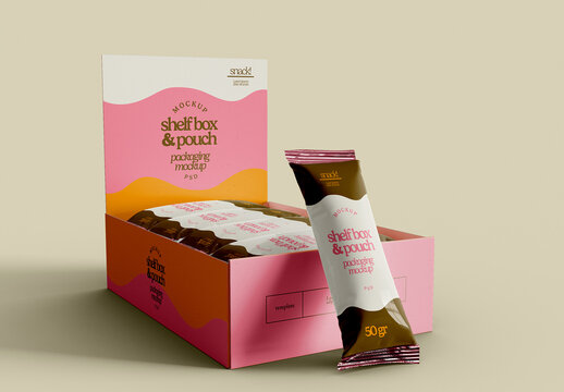  Box Packaging with Snacks Bar Mockup
