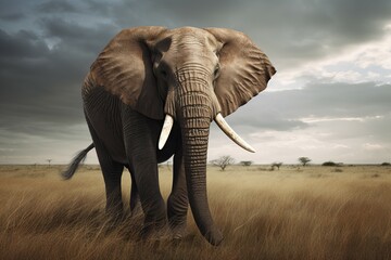 Naklejka na ściany i meble Elephant in savanna. Generate Ai