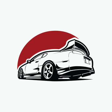 Premium Japanese Sport Car Rear View Vector Isolated. Best for JDM Tshirt and Sticker Design