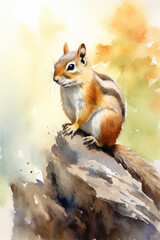 Fototapeta premium chipmunk watercolor, generative ai