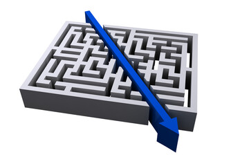 Digital png illustration of blue arrow with grey maze on transparent background