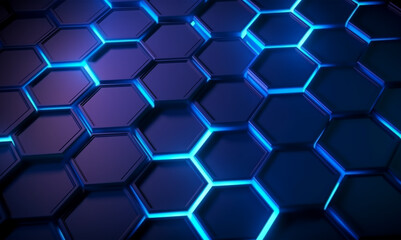 hexagon geometric pattern background with luminous effect, generative ai