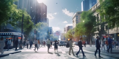 Blurred business people walking in the city scape , Generative Ai