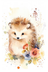 hedgehog watercolor, generative ai