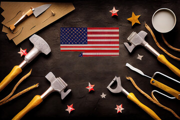 Flat lay mockup smartphone with Happy Labor Day USA Holiday. Generative Ai