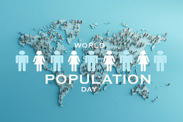 The World popilation day with world map and people background