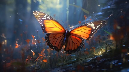 Fototapeta na wymiar Butterfly rising in a Magical Spring Forest made with Generative AI