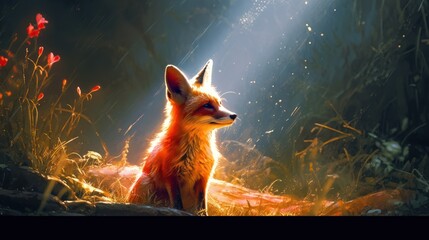 Red Fox in Spring Forest made with Generative AI