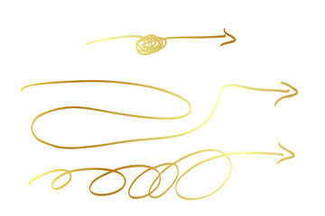 set gold golden simple vector complicated way to destinantion sketch curl arrow single one line art, continuous