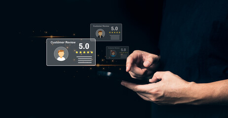 Customer service. Best rating experience satisfaction survey concept. man using smartphone Give a rating of satisfaction on after-sales service.