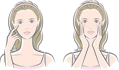 スキンケアをしている女性のベクター イラスト