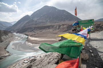 Sangam point. Sangam Valley is a 35 km (22 miles) drive from Leh,I ndia and is the confluence of...