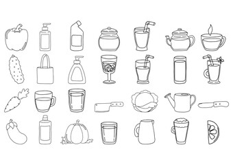 A set of items in doodle style. Hand drawn. Simple shapes. Vector illustration isolated on white background.