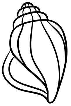 Sea shell black silhouette vector icon. Simple seashell snail hand drawn contour isolated on white background. Black marine beach graphic element.