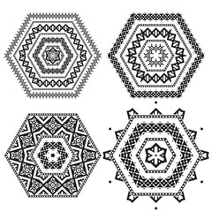 Set of four filigree octagon mandalas for coloring book, stamp, black isolated on white background - obrazy, fototapety, plakaty