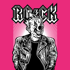 Clown Joker Rocker Rockstar Leather Jacket Vector Illustration