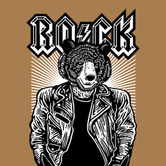 Bear Head Rocker Rockstar Leather Jacket Vector Illustration