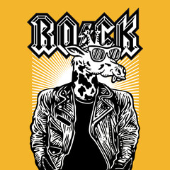 Giraffe Head Rocker Rockstar Leather Jacket Vector Illustration
