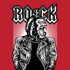 Fototapeta na wymiar Gorilla Head Rocker Rockstar Leather Jacket Vector Illustration