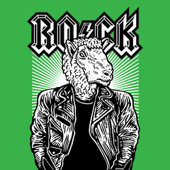 Lamb Head Rocker Rockstar Leather Jacket Vector Illustration
