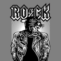 Panther Black Head Rocker Rockstar Leather Jacket Vector Illustration