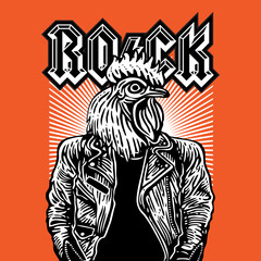 Rooster Head Rocker Rockstar Leather Jacket Vector Illustration