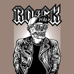 Skull Head Rocker Rockstar Leather Jacket Vector Illustration