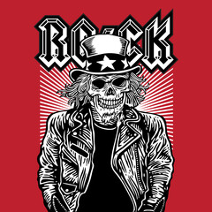 Skull Uncle Sam Rocker Rockstar Leather Jacket Vector Illustration