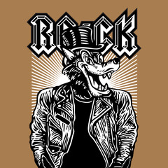 Fototapeta na wymiar Wolf Head Rocker Rockstar Leather Jacket Vector Illustration