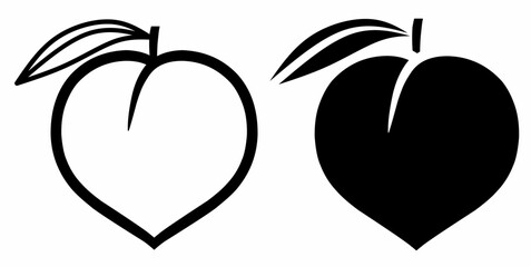 Outline silhouette peach fruit icon set