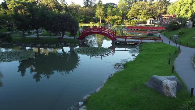 Romantic fable tale like bridge at Jardin Japones garden Buenos Aires