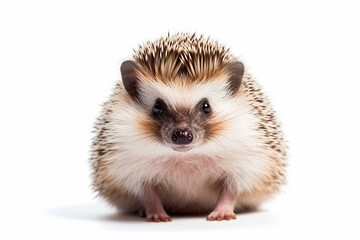 A hedgehog sits on a white background. Generative AI