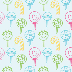 cute vector seamless pattern with cartoon candy