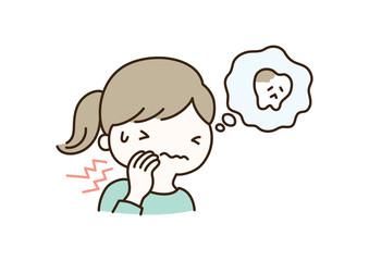 Illustration of a woman enduring the pain of tooth decay ／ 虫歯の痛みに耐える女性のイラスト