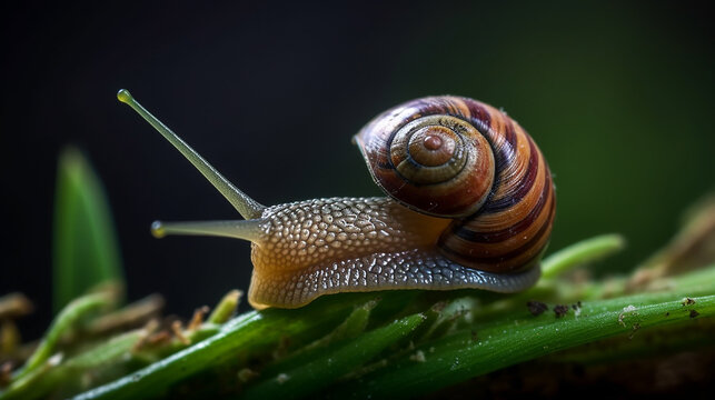 A snail on a green leaf. Generative AI