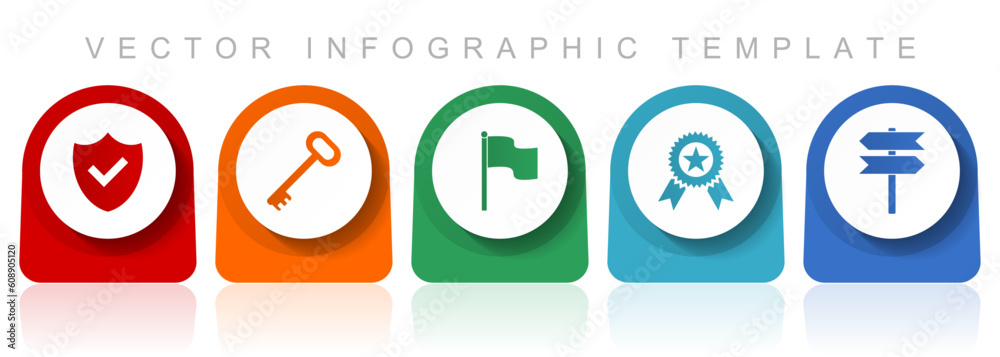 Fototapete Internet icon set, flat design miscellaneous colorful icons such as shield, key, flag, badge and signpost for webdesign and mobile applications, infographic vector template in eps 10