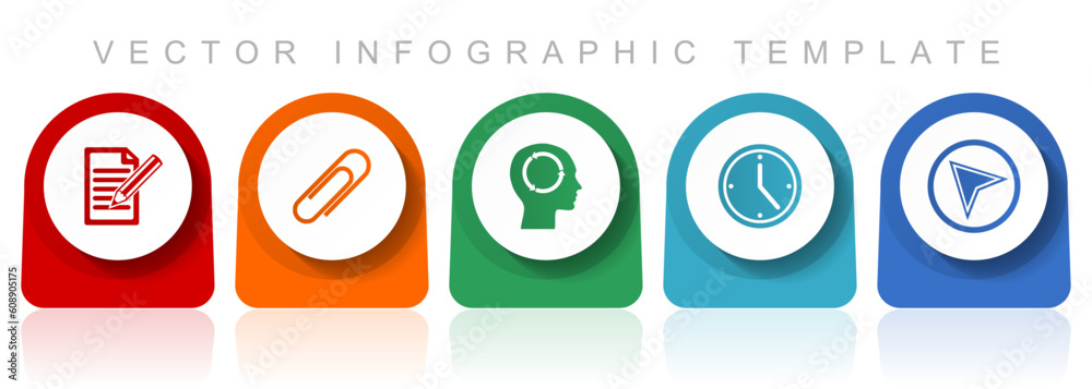 Fototapete education icon set, flat design miscellaneous colorful icons such as register, attach, head, clock a