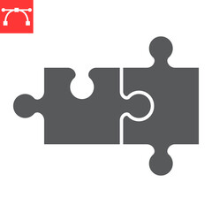Puzzle pieces glyph icon, solution and solving, two puzzle vector icon, vector graphics, editable stroke solid sign, eps 10.