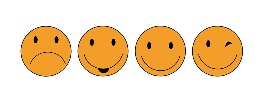 a range of flat illustrations of various emoticons.