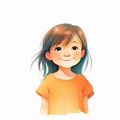 Smiling Girl Watercolor Character Illustration. Generative AI - 608906754