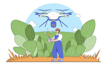 Obraz na płótnie Canvas Smart Farming and Agricultural Technology Concept with a Person Operating a Drone for Crop Monitoring