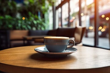 Morning Delight. Aromatic Latte on Rustic Cafe Table. Enjoying Hot white Cup of Coffee on Vintage Background