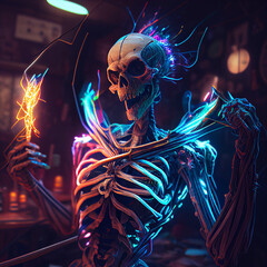 magical skeleton playing darts generative ai