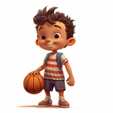 Boy with Basket Ball Ball. Generative AI