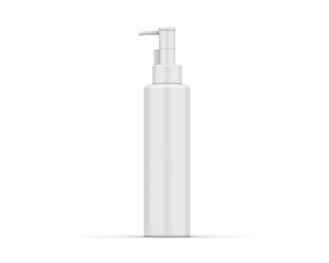 Cosmetic plastic bottle with dispenser pump mockup. Liquid container for gel, lotion, cream, shampoo, bath foam. Beauty product package, 3d render illustration.