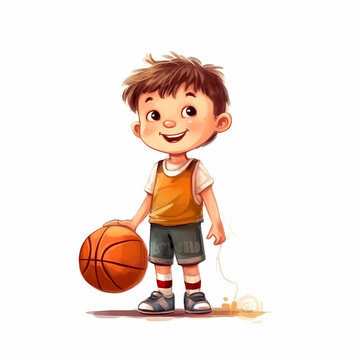 Boy with Basket Ball Ball. Generative AI
