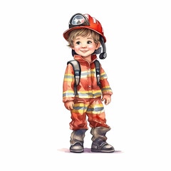 Boy Firefighter Watercolor. Generative AI - 608909779