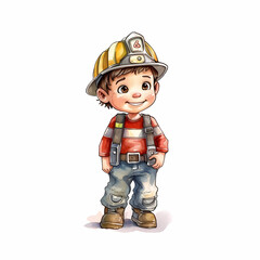 Boy Firefighter Watercolor. Generative AI - 608909931